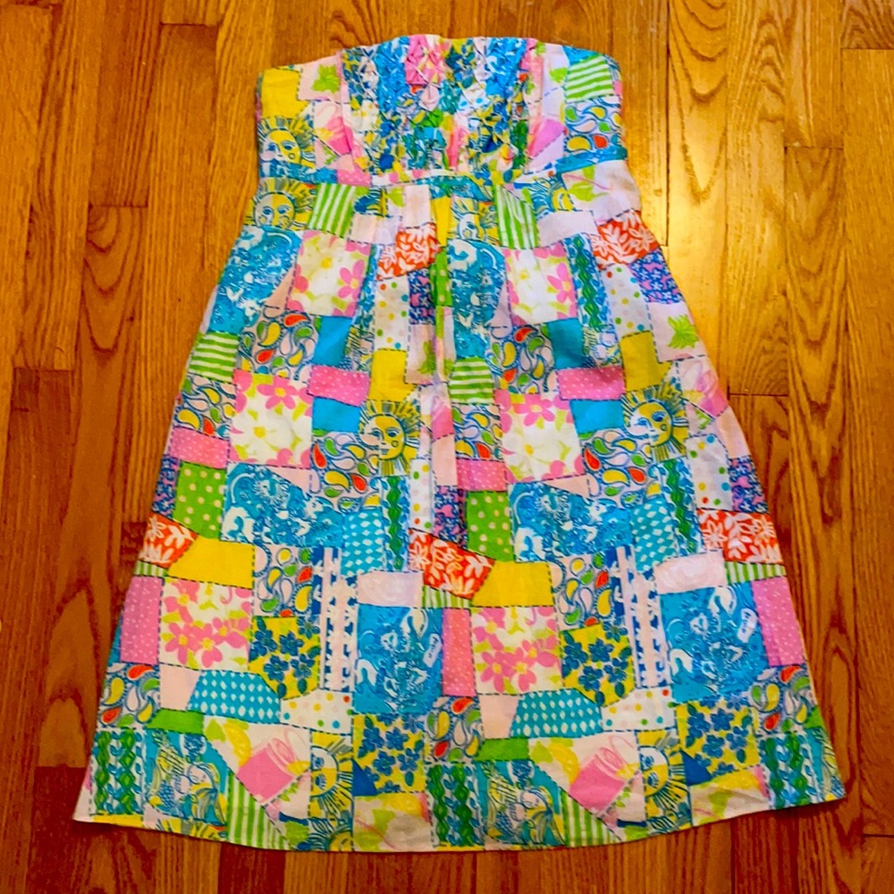 Patchwork strapless dress